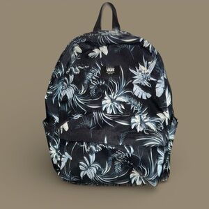 Vans Black and Blue Tropical Floral Full Size School or Travel Backpack Bag Used